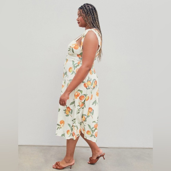 Cider Peach Fruit Split Midi Dress w/Orange and Green Print size 4X plus size - Picture 13 of 16